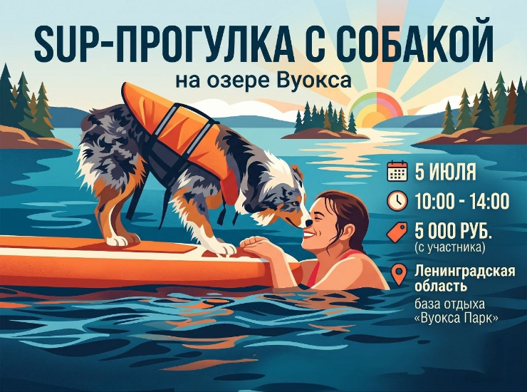 SUP-прогулка с собакой на Вуоксе